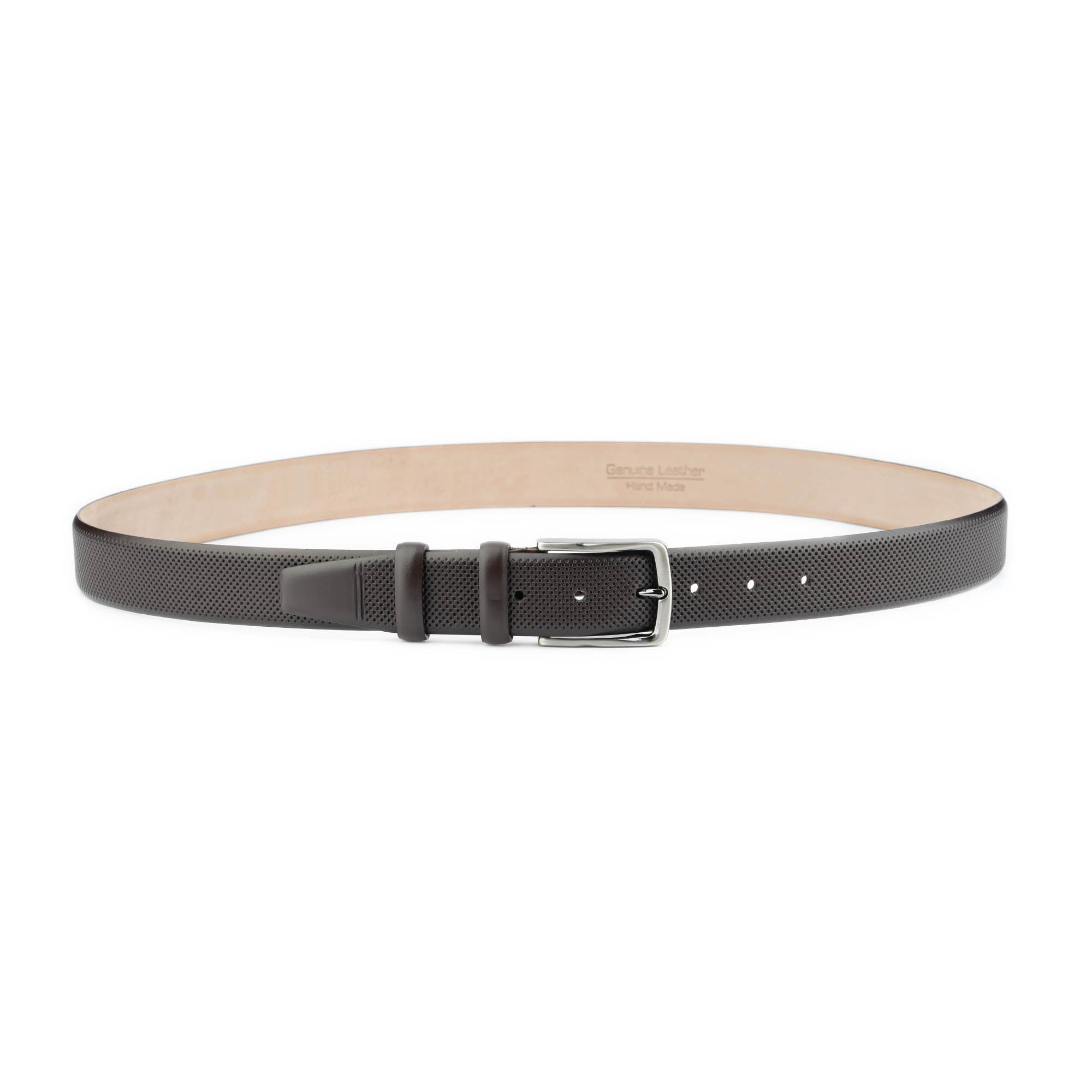 Premium Dark Brown Perforated Leather Dress Belt for Men - Genuine Leather, Adjustable Buckle - Perfect for Business, Office & Formal Occasions