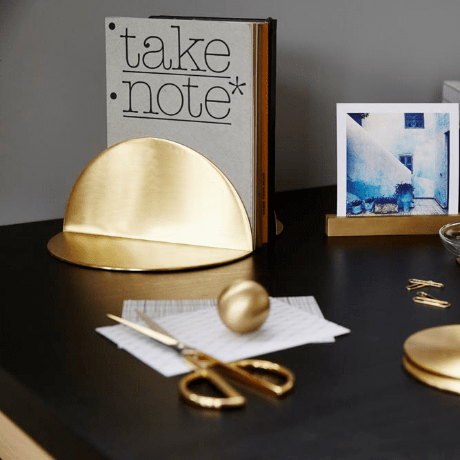 BEHR & CO Decorative Bookends - Heavy Duty Brass Book Holder Set of 2 for Shelves, Office & Home Library Organization - Perfect for Books, Albums & Collectibles Display