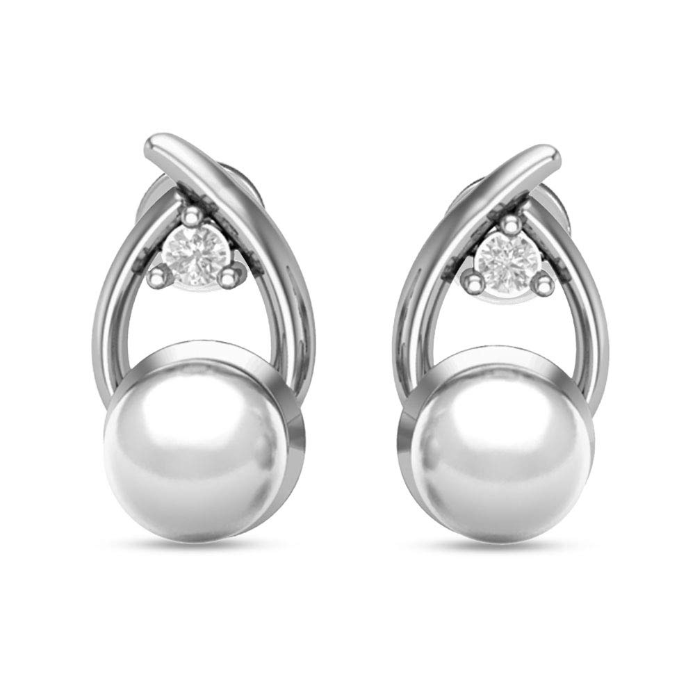 18K/14K White & Yellow Gold IGI Certified 0.03ct Diamond Pearl Stud Earrings for Women - IJ Color I1-I2 Clarity - Perfect Gift for Anniversary, Birthday & Special Occasions | Dishis Designer Jewelry