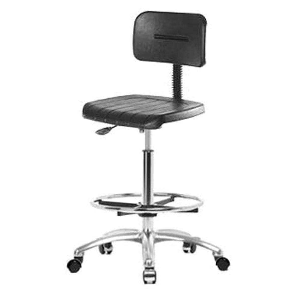 Thomas ECOM BPHBCH-RT-RC Basic Polyurethane High Bench Height Chair with Round Tube Base & Regular Casters - Durable Office Stool for Labs, Workshops & Industrial Workstations