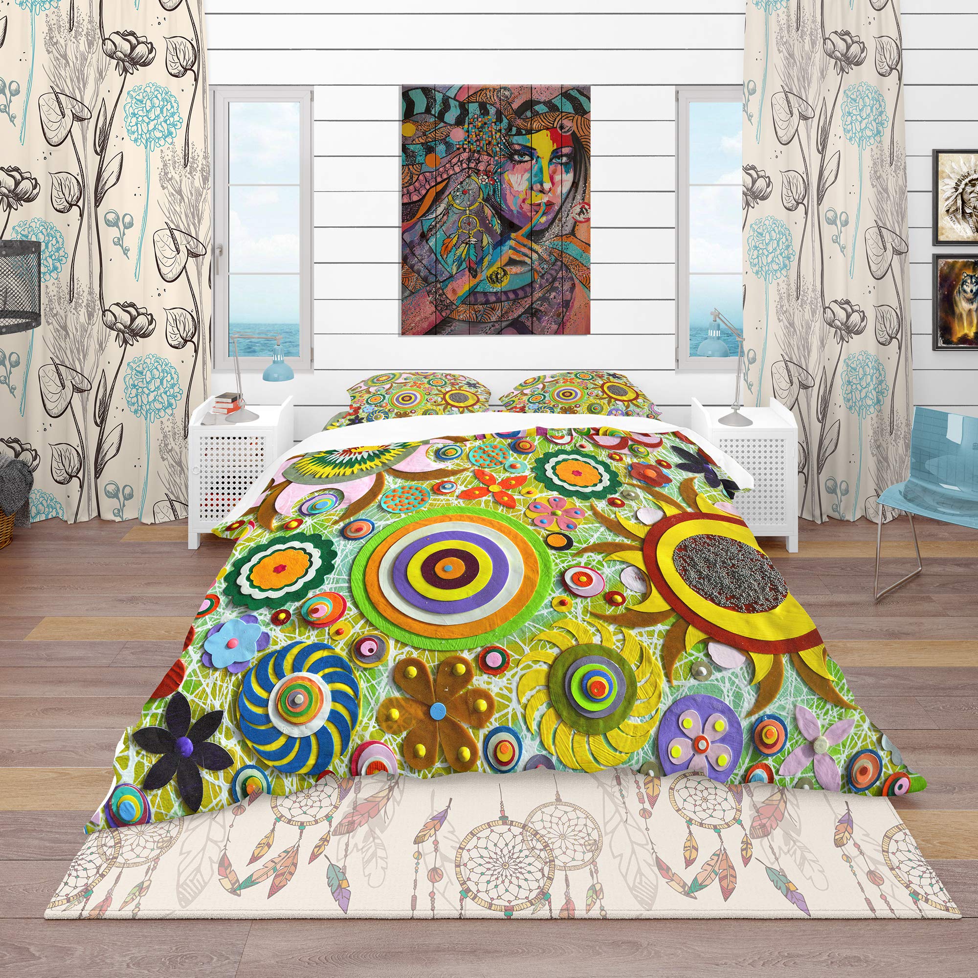 DesignQ Abstract Acrylic Bohemian & Eclectic Duvet Cover Set - King Size 3-Piece Bedding Set for All Seasons | Perfect for Bohemian Bedroom Decor, Guest Room Makeover & Eclectic Home Styling