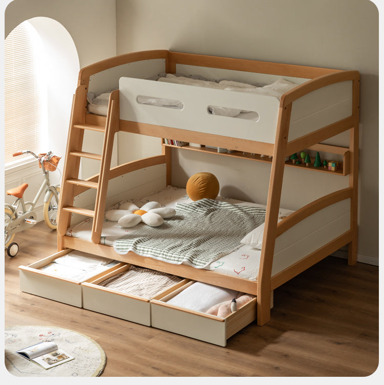 Solid Wood Poplar Kids Bunk Bed with Ladder & Guardrail - Space-Saving Multifunctional Loft Bed for Small Rooms, Dorms & Shared Kids Bedrooms