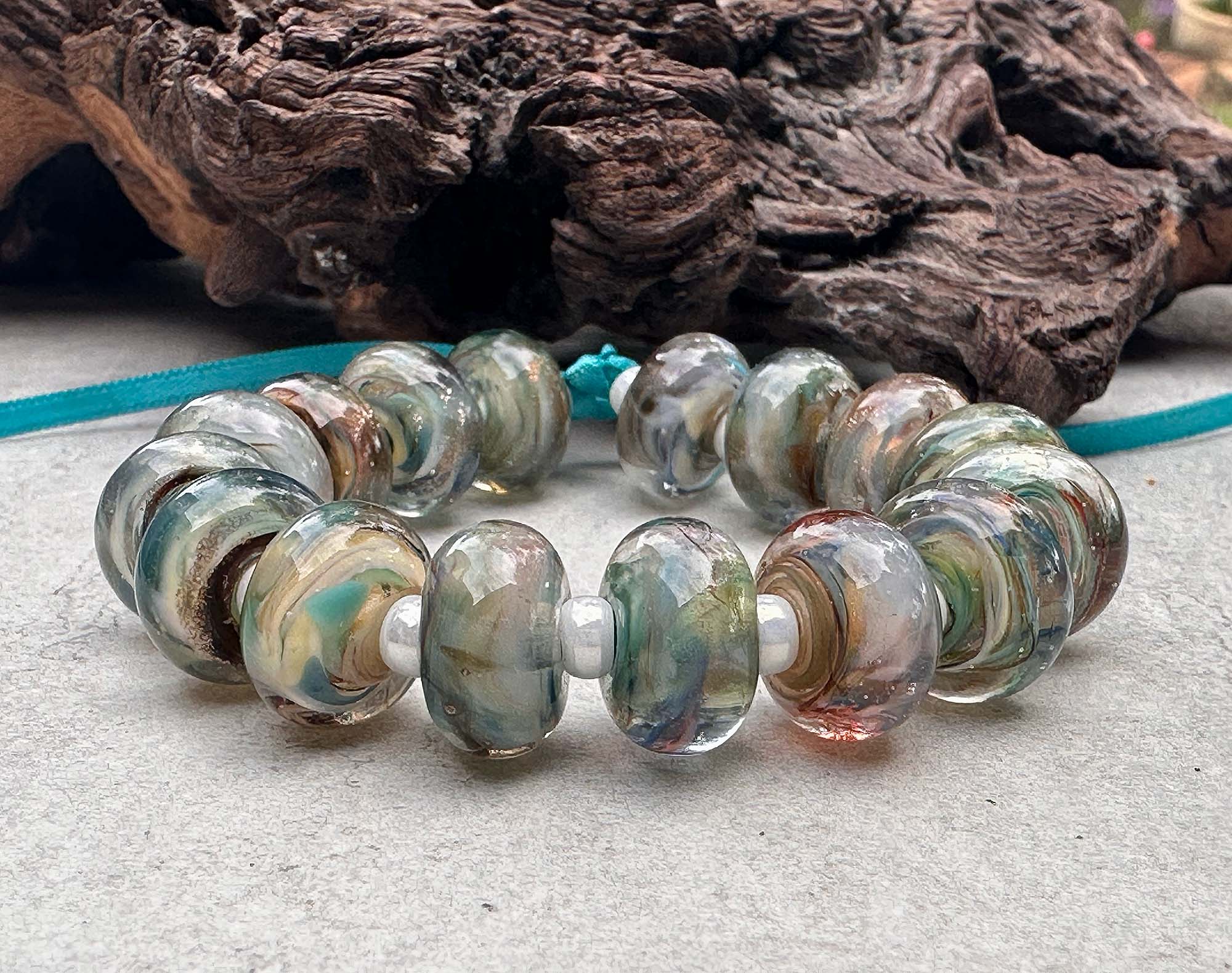 15pcs Caribbean Mist Swirls Lampwork Glass Beads Set for Jewelry Making - DIY Bracelet, Necklace & Craft Projects (SRA Certified) - Perfect for Beaders, Artists and Gift Giving