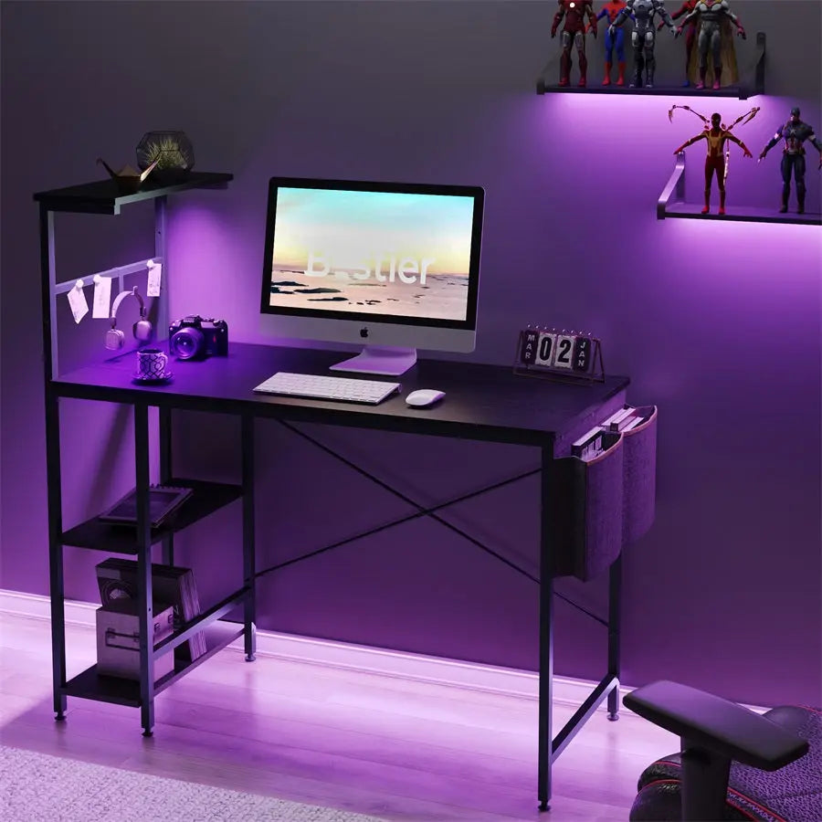 Bestier 44 Inch Gaming Desk with LED Lights - Ergonomic PC Computer Desk for Small Spaces, Perfect for Gaming, Streaming & Home Office Setup
