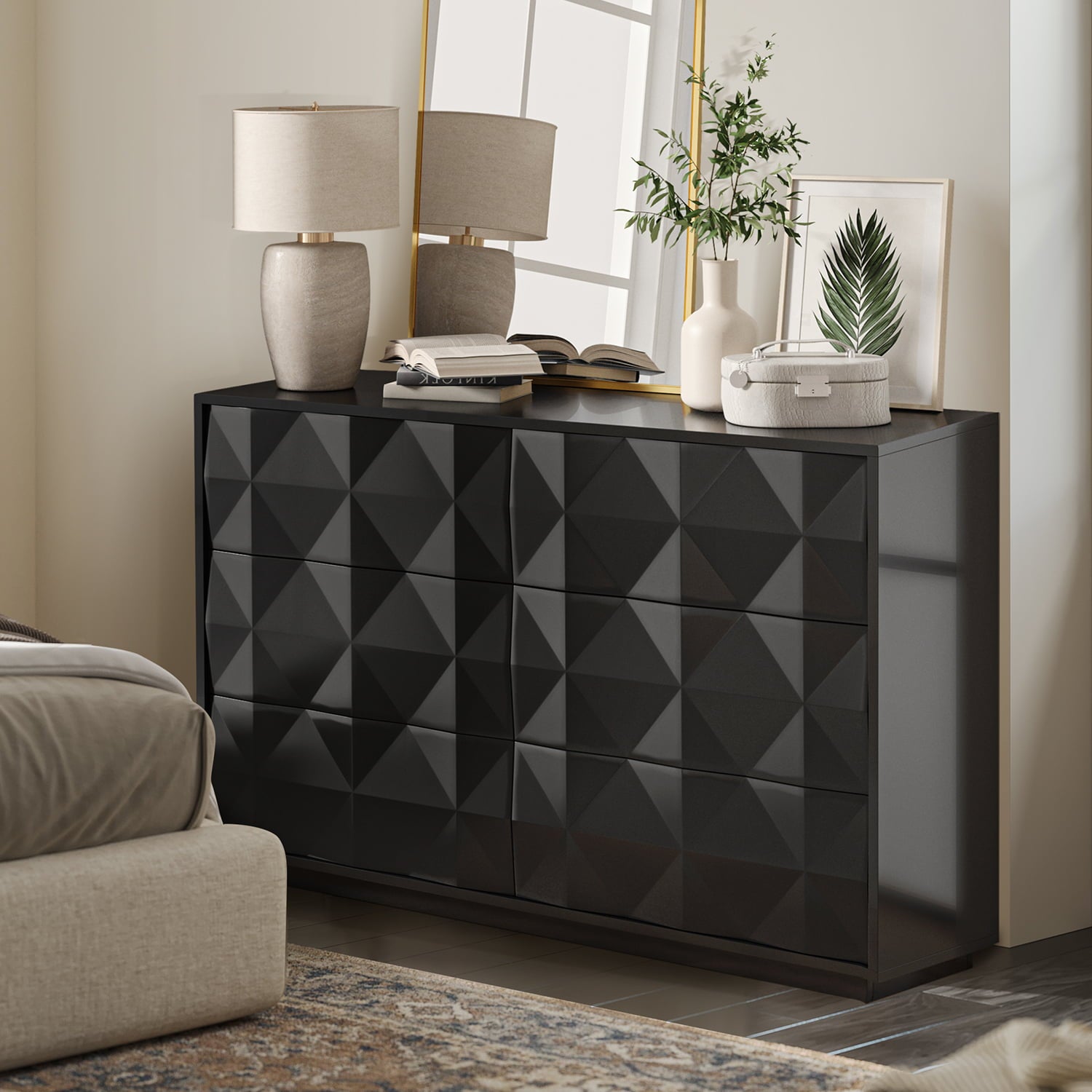 Modern 6-Drawer Dresser with Geometric Design - 50