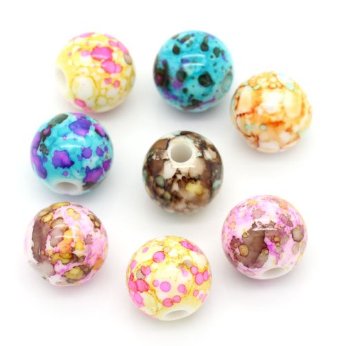 100-Piece 14mm Multicolor Splatter Pattern Acrylic Beads for Pens - 3.6mm Hole - Perfect for DIY Jewelry, Scrapbooking & Craft Projects
