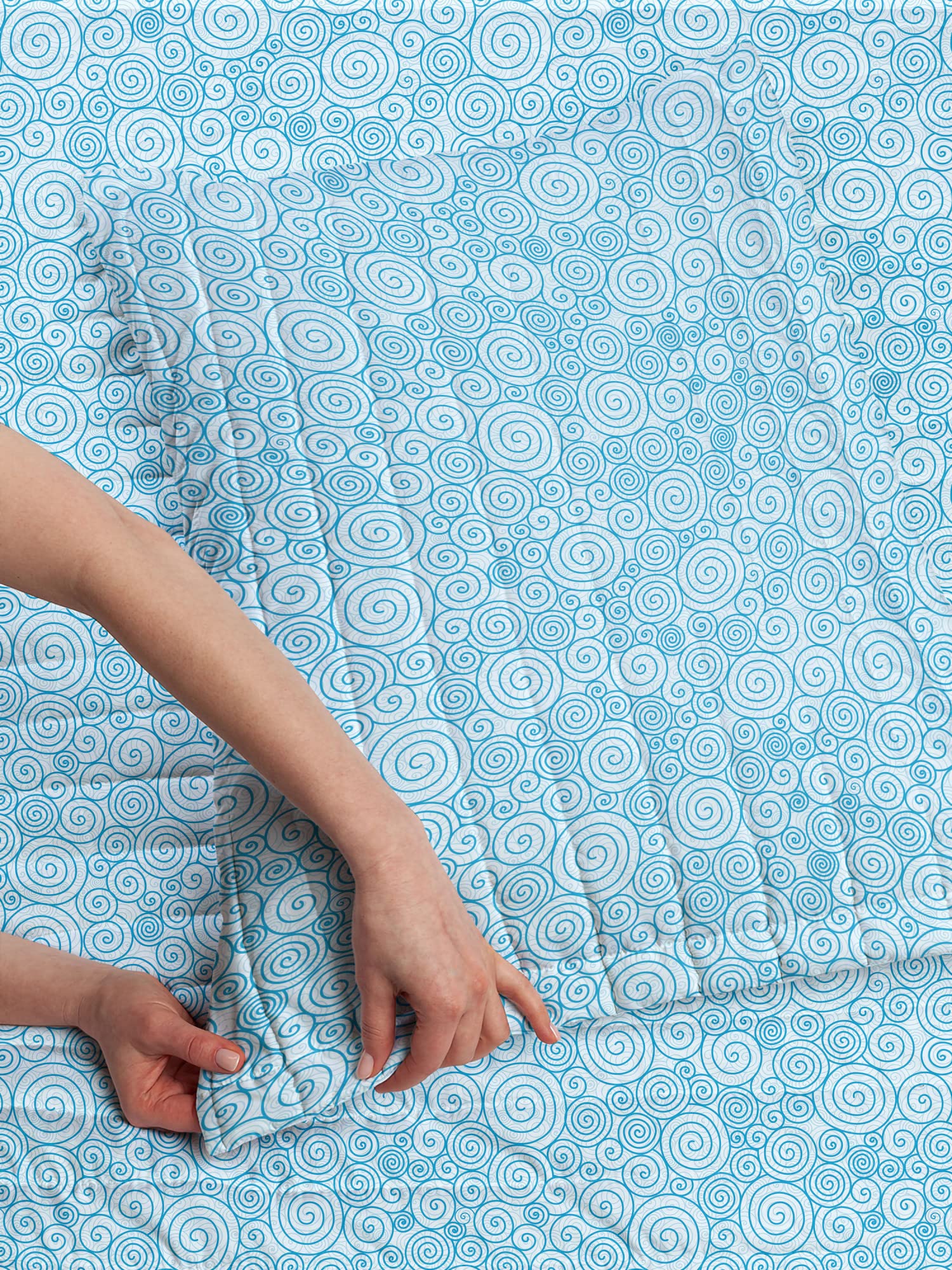 Ambesonne Blue and White Microfiber Bedspread Set - Abstract Ocean Swirls Design in Modern Hand-Drawn Style | Soft King Size Bedding with Pillow Shams & Comforter | Perfect for Coastal, Nautical or Beach-Themed Bedrooms