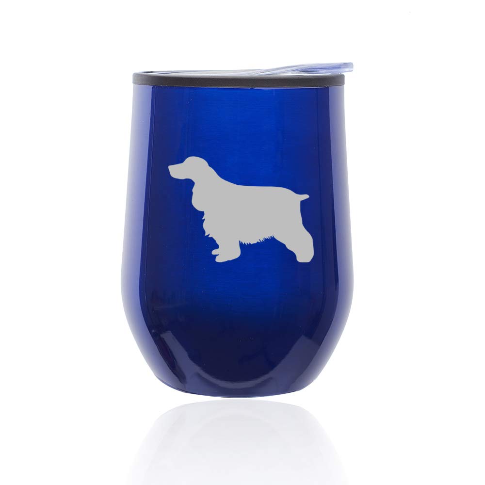 Stemless Wine Tumbler with Lid - 16oz Insulated Coffee Travel Mug, Cocker Spaniel Design (Blue) - Perfect for Wine, Cocktails, Iced Coffee & Outdoor Picnics