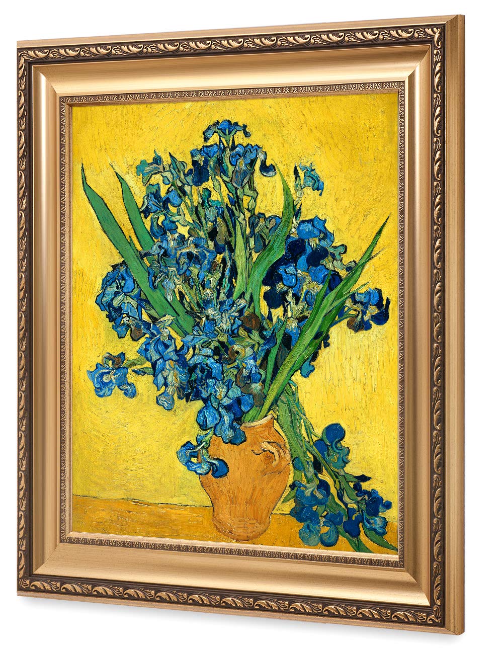 DECORARTS - Van Gogh Irises Vase Flower Giclee Canvas Print with Golden Relief Frame - 24x20 in Picture, 30x26 in Framed Size - Premium Wall Art for Living Room, Bedroom & Office Decor