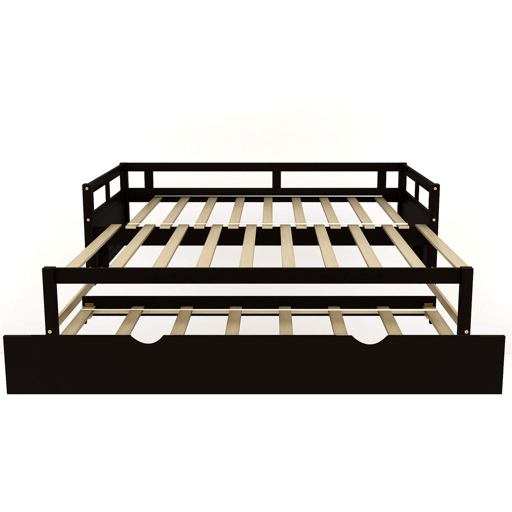 Convertible Daybed with Trundle - Twin to King Size Sofa Bed | Solid Wood Extendable Sleeper for Bedroom & Living Room | Espresso Finish | Perfect for Guest Rooms, Small Spaces & Multi-Functional Furniture Needs