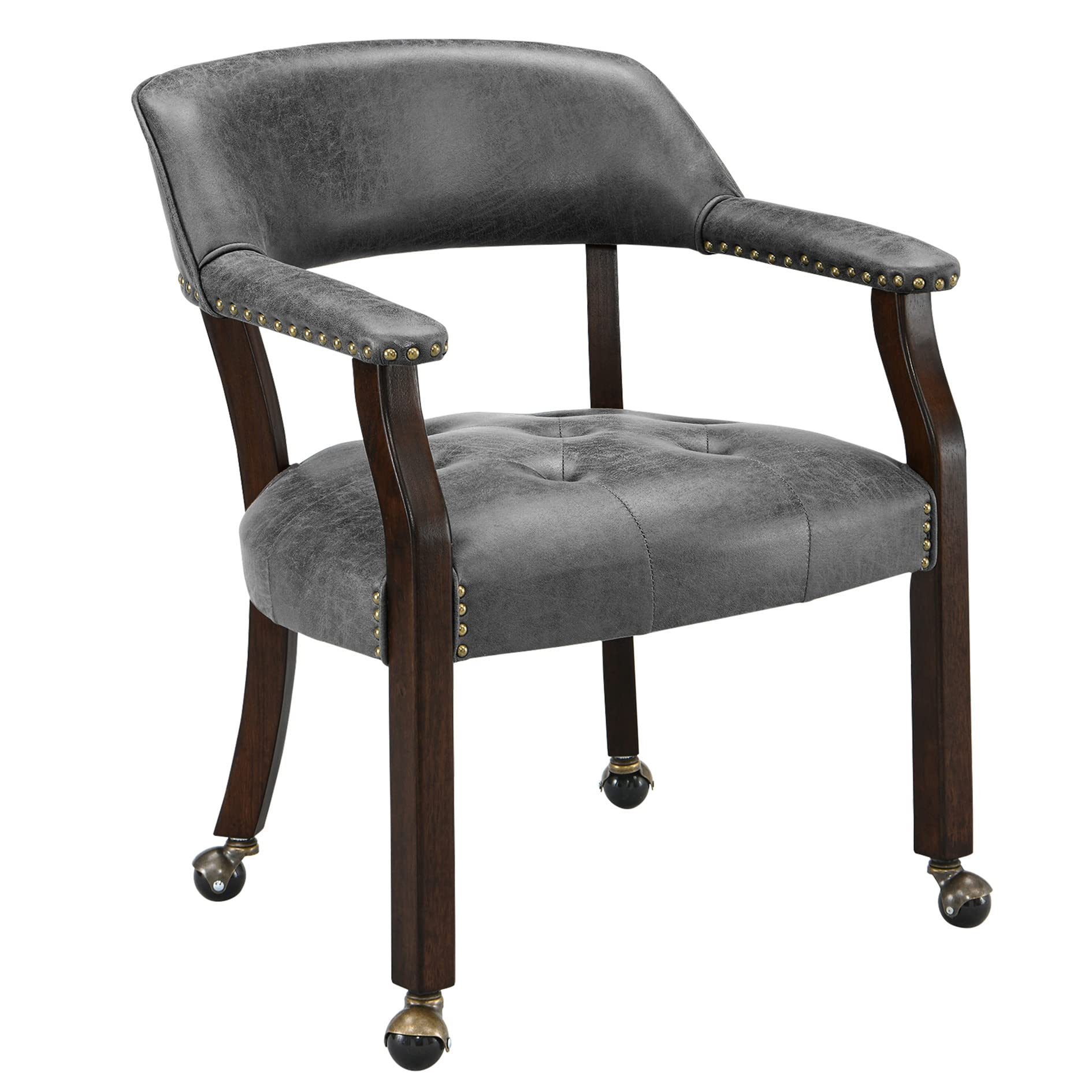 MODERION Solid Wood Executive Office Chair with Wheels & Arms - Classic Upholstered Swivel Desk Chair for Dining, Living Room & Home Office - 31.5