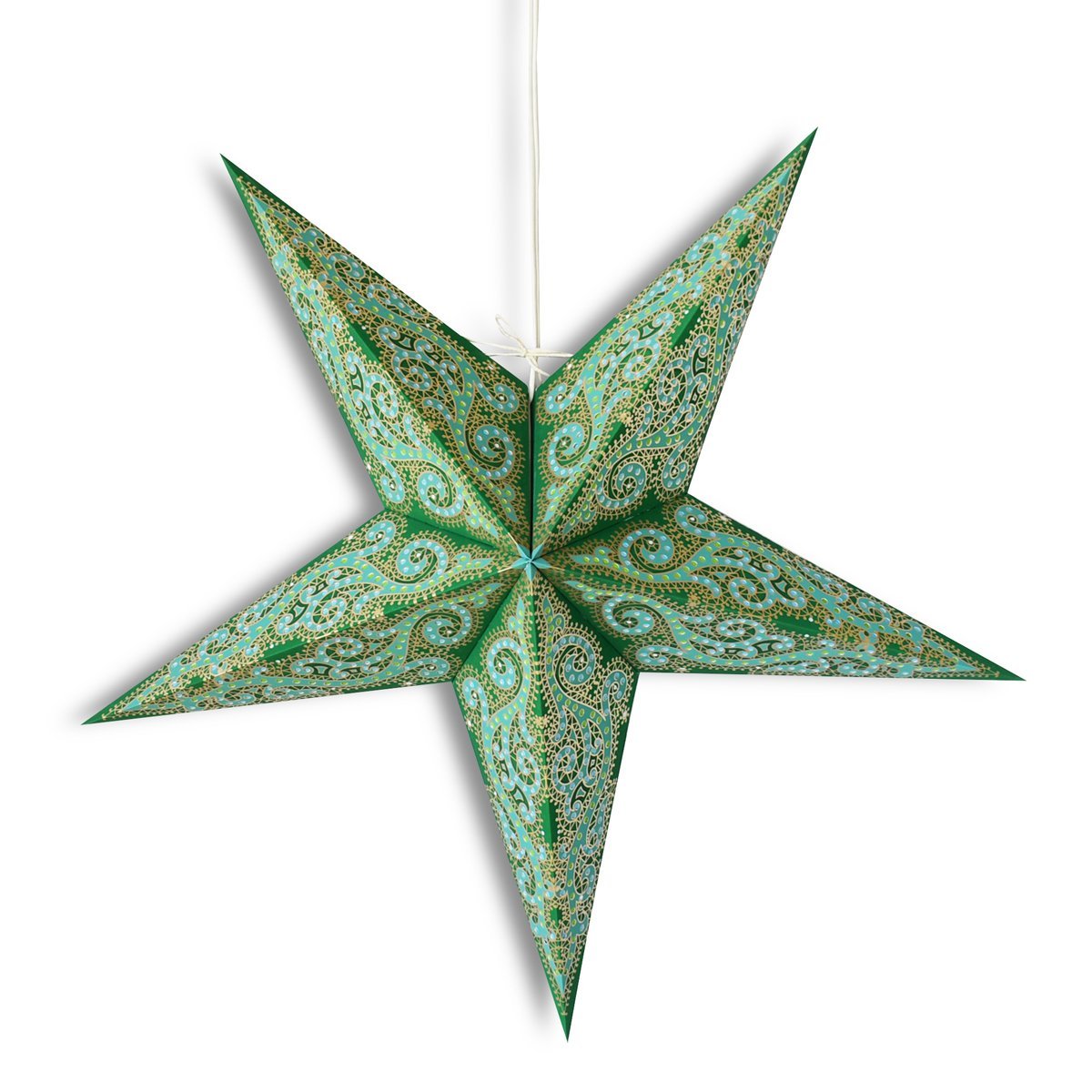 3 Pack 24 Green Vines Paper Star Lanterns with LED Bulbs & Lamp Cord - Hanging Decor for Indoor Outdoor Parties, Weddings, Garden & Patio Lighting