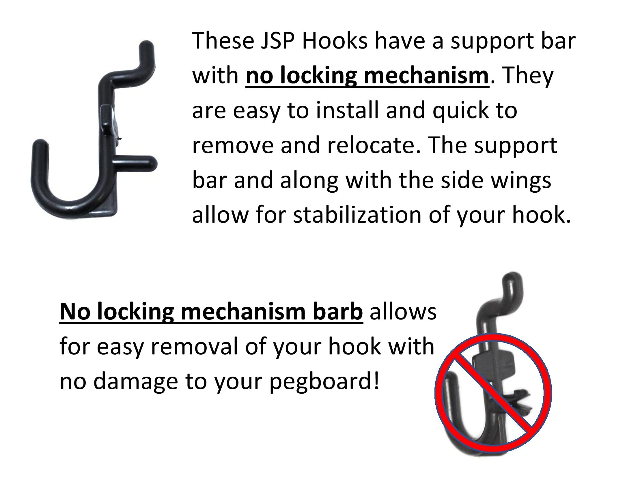 JSP Manufacturing Pegboard Hooks - 250-Pack Non-Locking Plastic J-Style Hooks for Garage Tool Storage, Craft Organization & Pegboard Accessories (Red) | Perfect for Workshop, Garage & DIY Projects