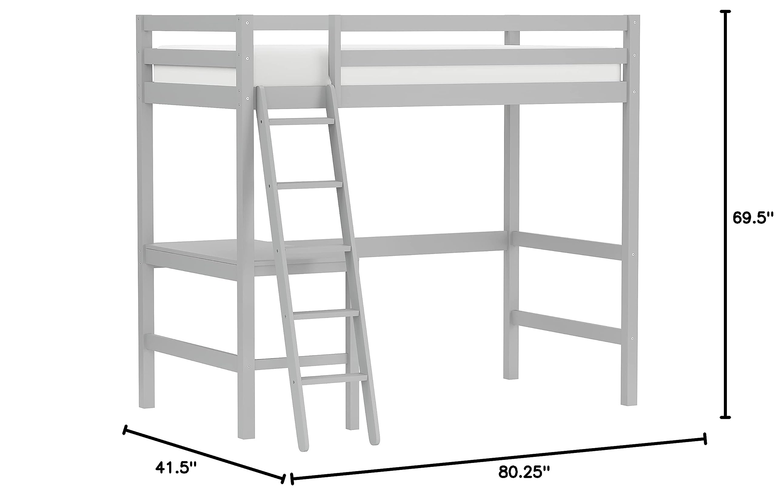 Hillsdale Furniture Caspian Twin Loft Bed with Ladder, Gray - Space-Saving Kids Bedroom Furniture for Small Rooms & Dorm Rooms