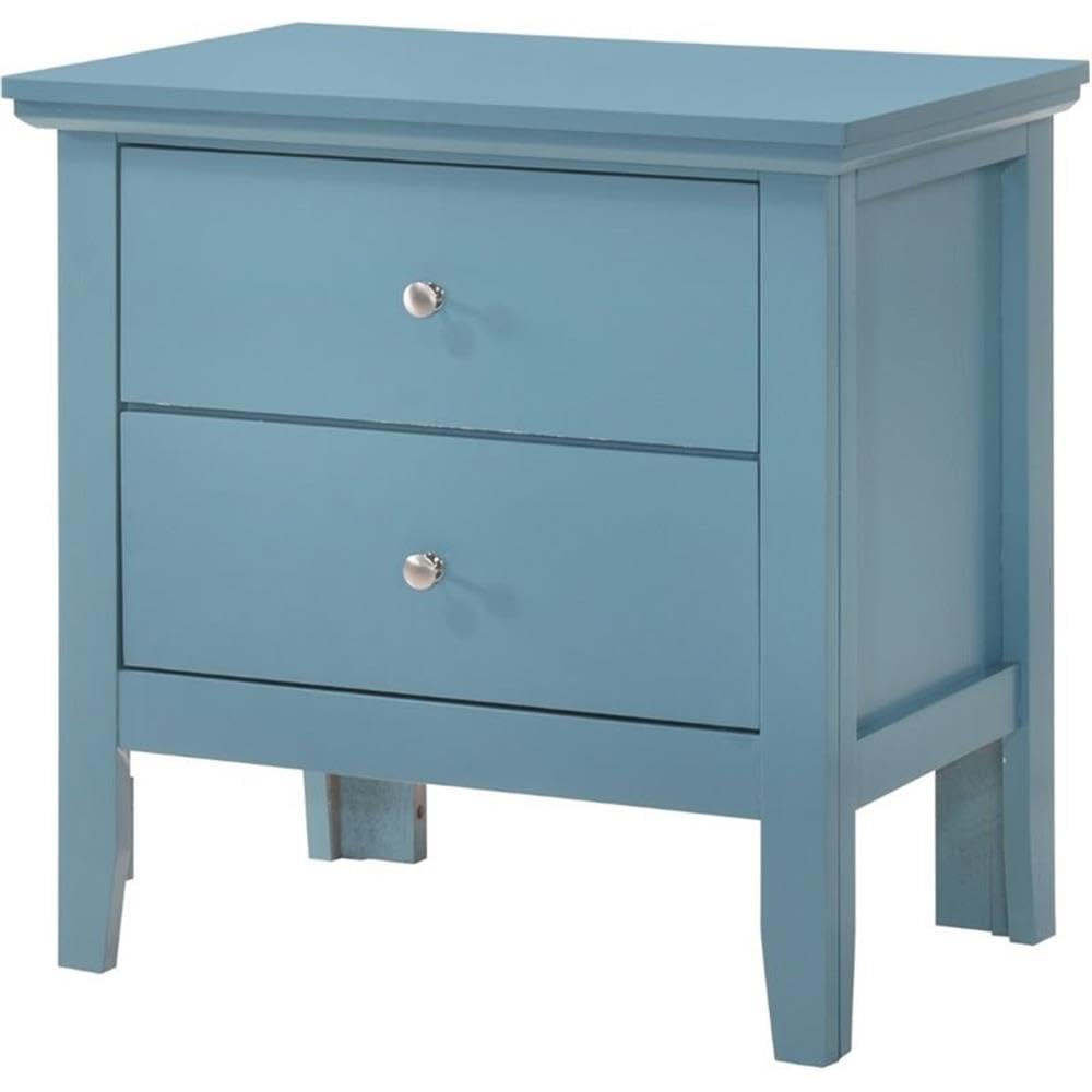 Glory Furniture Primo 2-Drawer Nightstand - Teal Blue Bedside Table for Bedroom, Living Room & Guest Room | Modern Storage Cabinet with Smooth Gliding Drawers