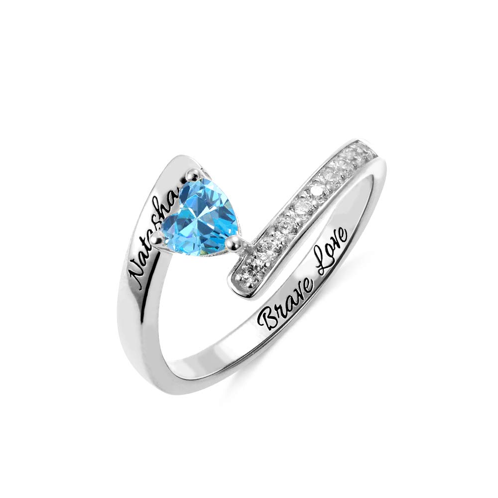 Custom 925 Sterling Silver Heart Birthstone Name Ring - Personalized Engraved Promise, Wedding & Engagement Ring for Women - Perfect Birthday, Anniversary & Valentine's Day Gift for Her - Romantic Jewelry for Couples & Special Occasions