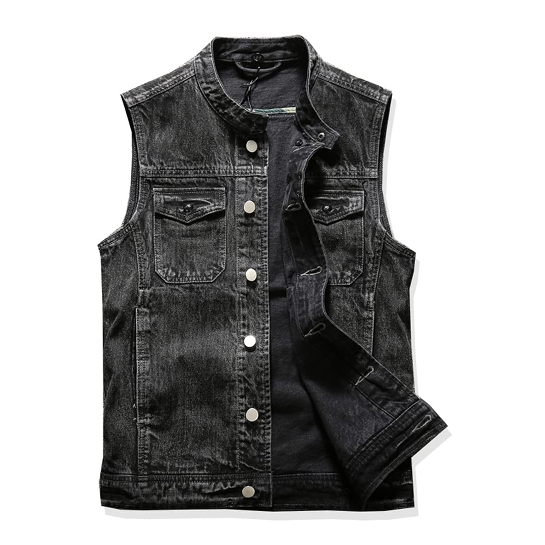 Vintage Denim Vest for Men Plus Size - Casual Single Breasted Waistcoat for Outdoor Wear | Perfect for Hiking, Camping & Street Style Fashion