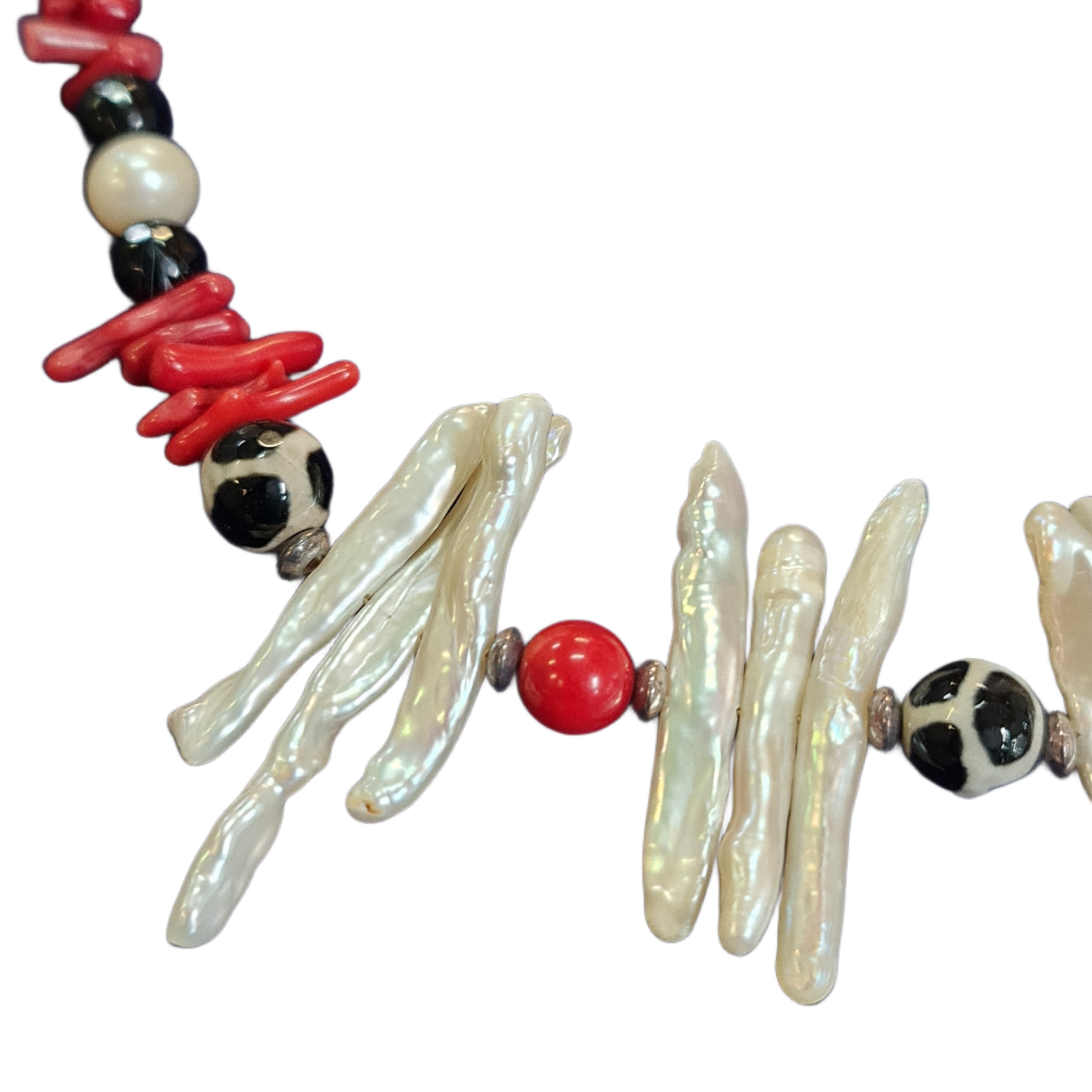 Elegant Freshwater Pearl, Red Coral & Agate Beaded Necklace for Women - Perfect for Weddings, Parties & Special Occasions
