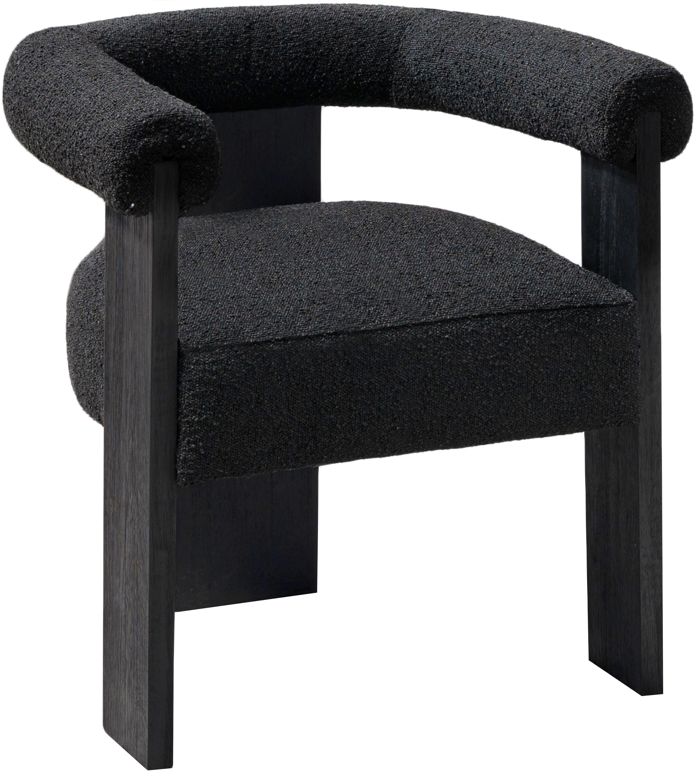 Mid-Century Modern Dining Chair - Solid Wood Black Finish with Boucle Fabric | 27.5