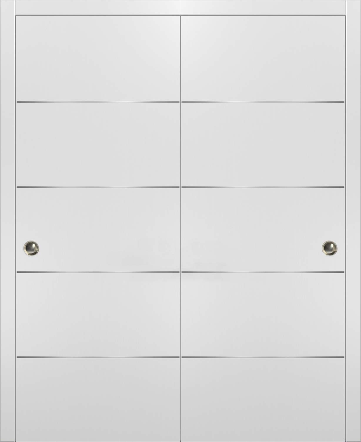 Planum 0020 Matte White Closet Bypass Sliding Doors 64x84 - Modern Solid Core Wardrobe Doors with Hardware, Rails, Trims & Steel Hangers Set | Perfect for Bedroom, Walk-in Closet & Home Organization