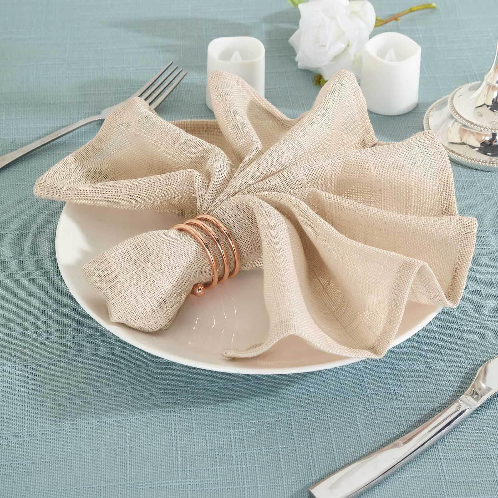 Efavormart 5 Pack Beige 20x20 Inch Premium Faux Linen Napkins - Slubby Textured, Wrinkle Free, Soft & Durable - Perfect for Weddings, Parties, and Fine Dining