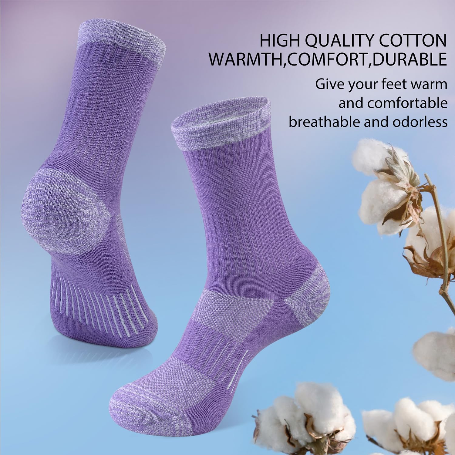 **Women's Crew Socks - 6 Pairs Cushioned Compression Cotton Socks for Hiking, Running, Walking & Athletic Activities | Perfect for Outdoor Sports & Daily Wear**