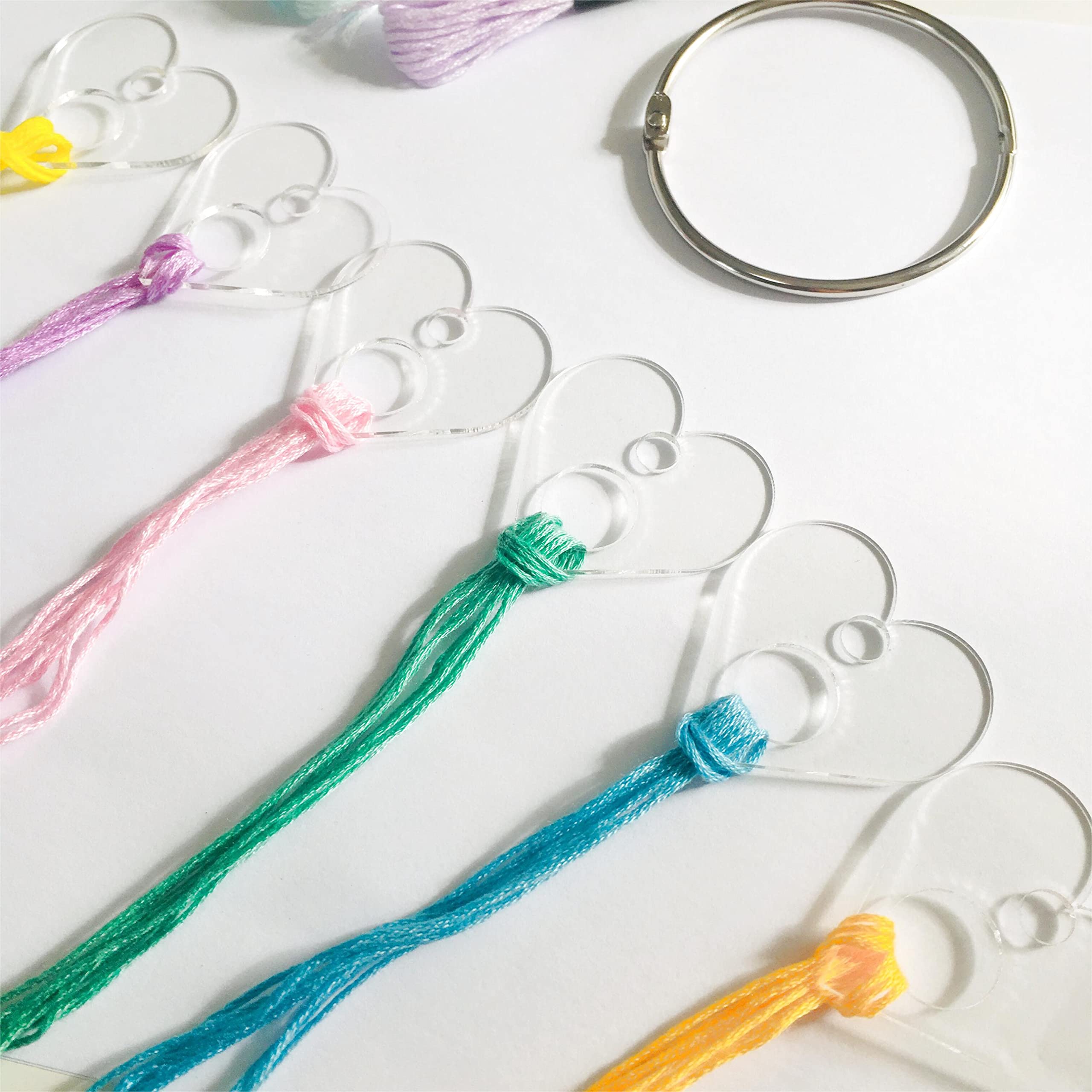 20PCS Clear Heart Acrylic Thread Drops - Cross Stitch Floss Bobbins Organizers for Embroidery Needlework | Perfect for Craft Storage, Sewing Projects & DIY Scrapbooking