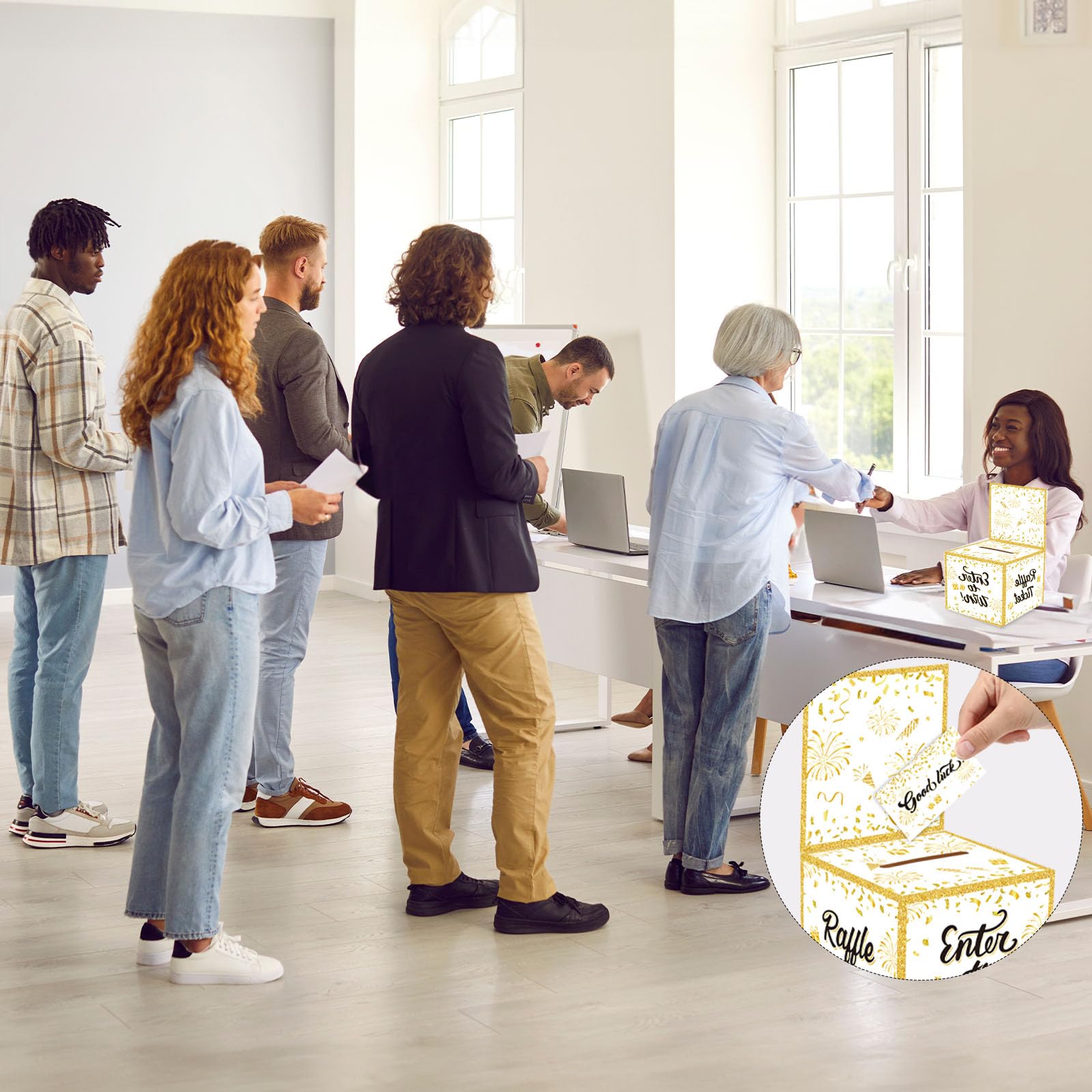 151 Pcs Gold Donation Box Ballot Box - Secure Suggestion Box with Raffle Tickets for Fundraising Events, Voting, Contests & Charity Collections | Includes Slot & Removable Header | Perfect for Schools, Churches, Community Events & Office Voting (Gold)