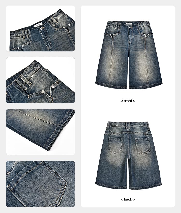 POHADON Women's Y2K Baggy Denim Shorts - Knee Length Bermuda Jorts with Pockets | 2025 Trendy Loose Fit Casual Summer Shorts | Perfect for Beach Outings, Music Festivals & Streetwear Fashion