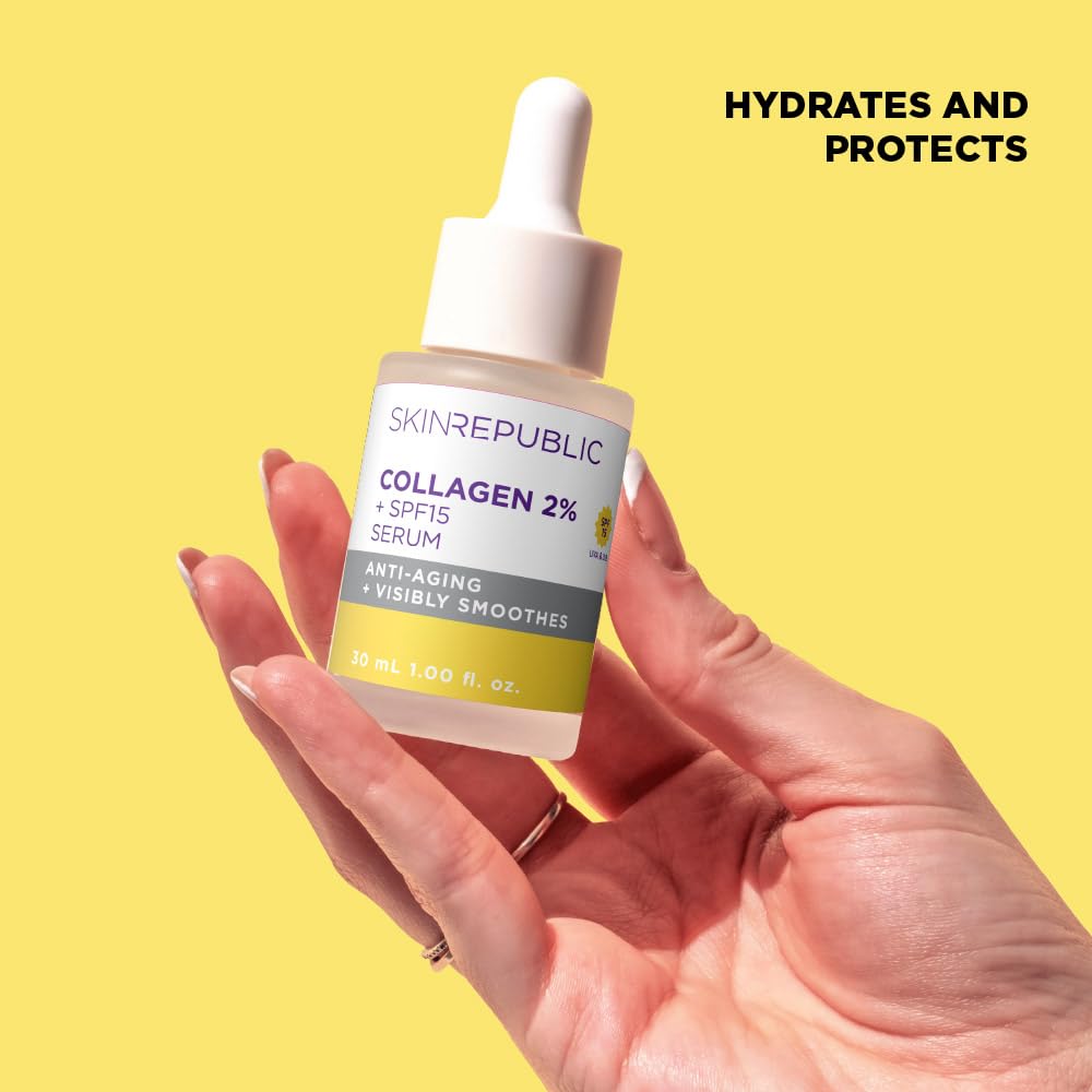 Skin Republic 2% Collagen SPF 15 Anti-Aging Serum - Reduces Fine Lines & Wrinkles, Plumps & Firms Skin for Youthful Glow (30ml) | Daily Moisturizer for Face & Neck, Perfect for Mature Skin Care Routine