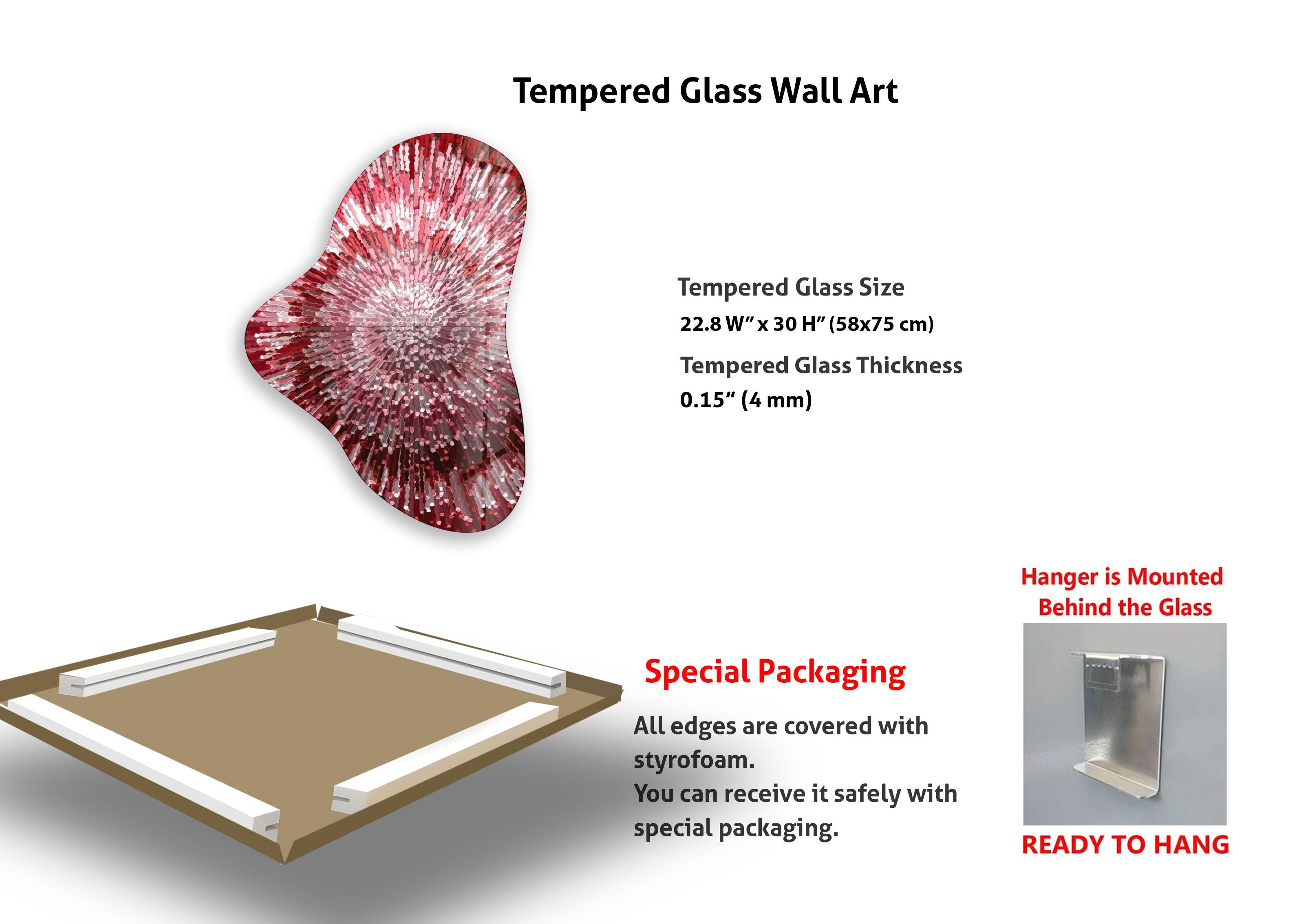 Abstract Red Lines Asymmetrical Glass Wall Art - Modern Home Decor for Living Room, Bedroom & Office - Unique Handmade Glass Panel for Contemporary Interior Design