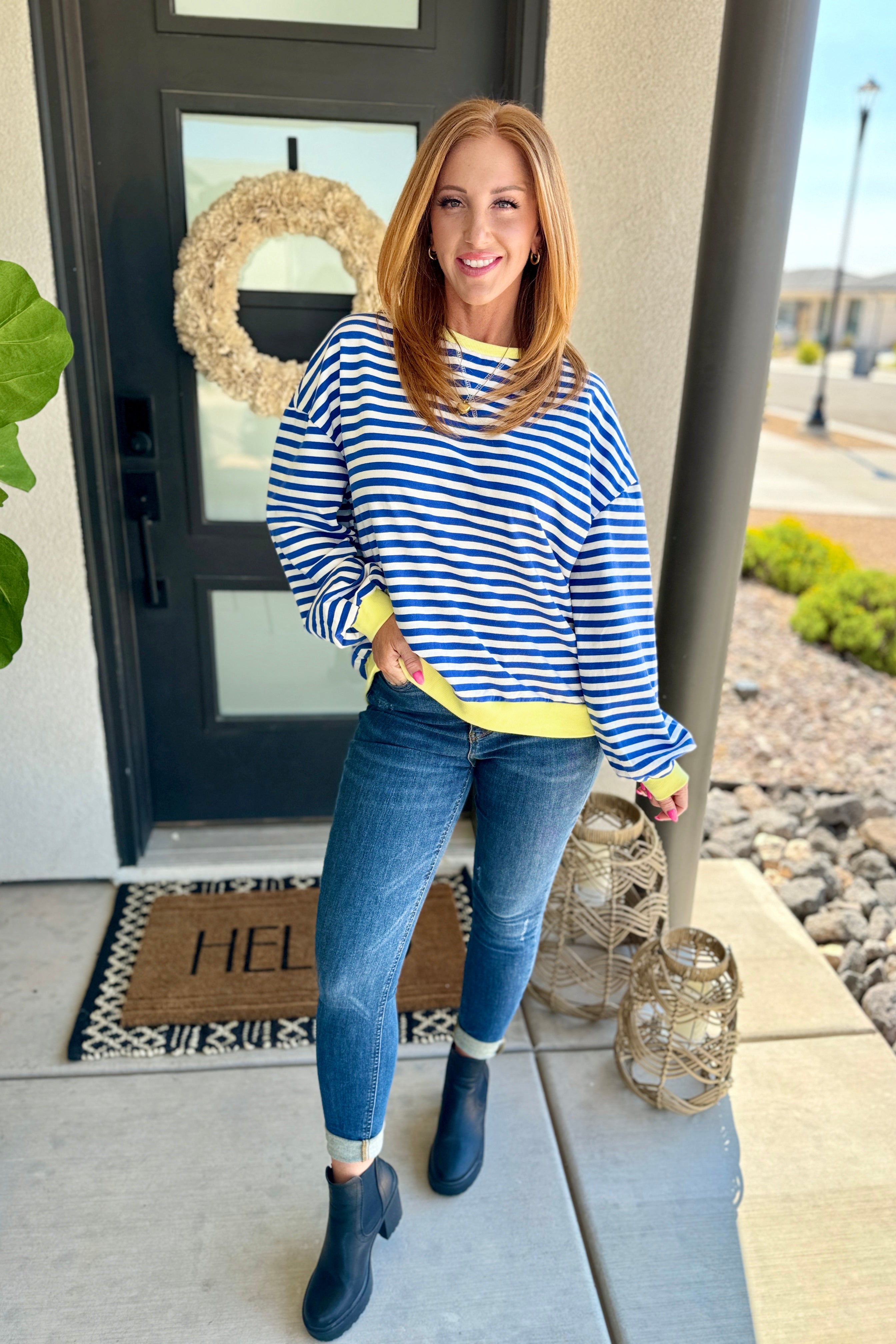 PREORDER: Larson Contrast Pullover Sweatshirt - Blue & White Color Block Design | Trendy Casual Wear for Men & Women | Perfect for Street Style, Lounge & Everyday Outfits