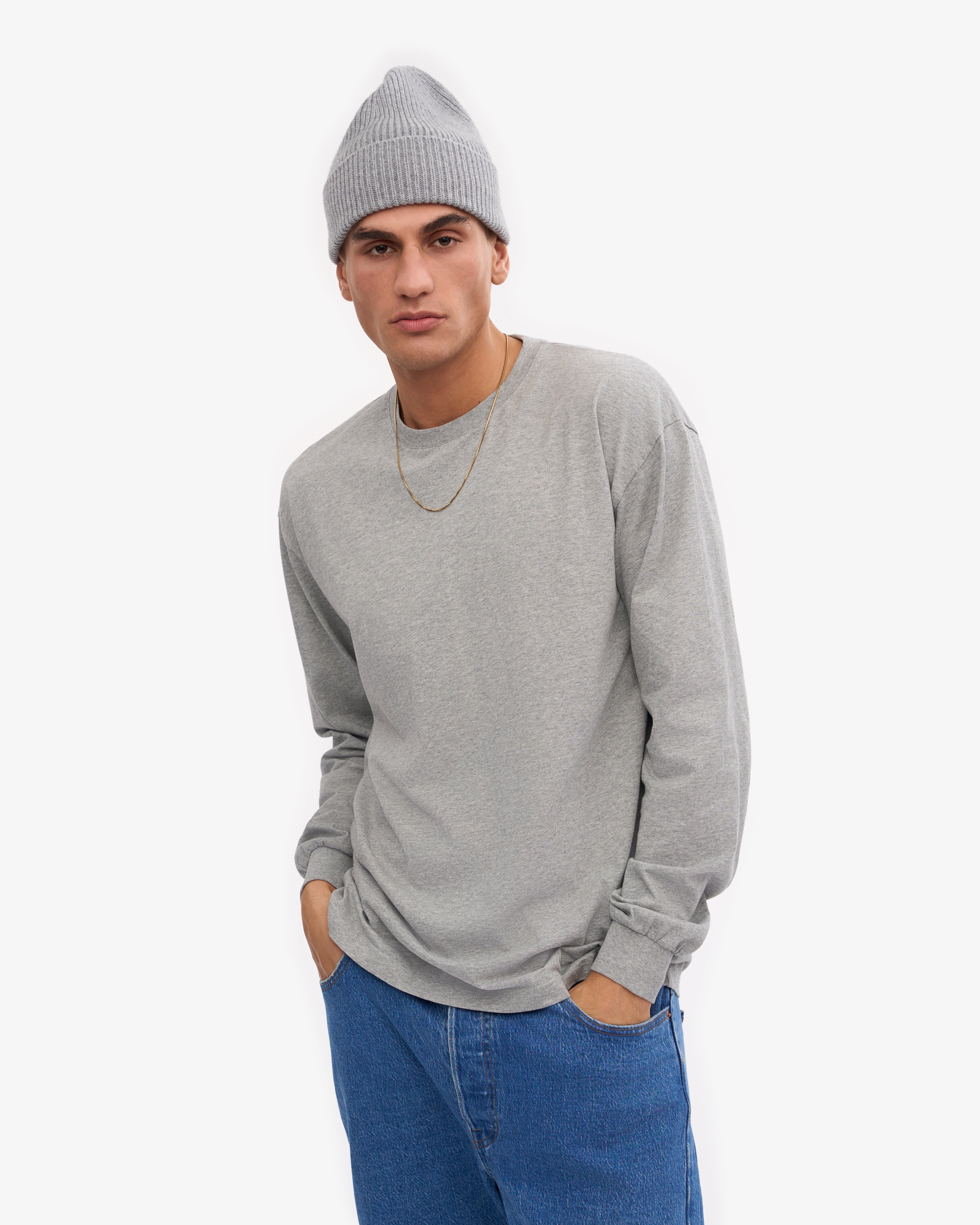 Oversized Organic Long Sleeve T-Shirt for Women - Soft Heather Grey Cotton Tee - Casual Loungewear & Streetwear Fashion