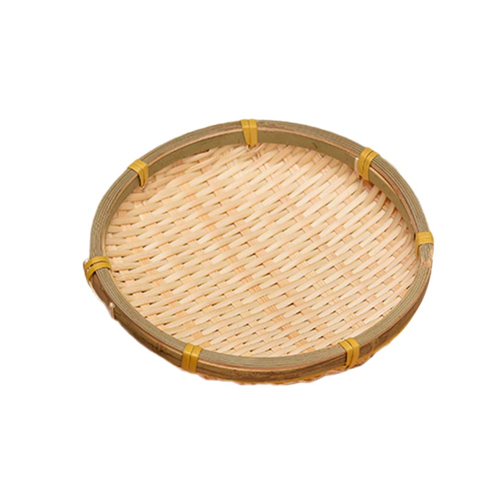 Natural Bamboo Woven Basket - Handmade Round Rattan Wicker Serving Tray for Snacks, Breakfast & Bread - Decorative 13cm Basket for Kitchen, Dining Table & Home Decor