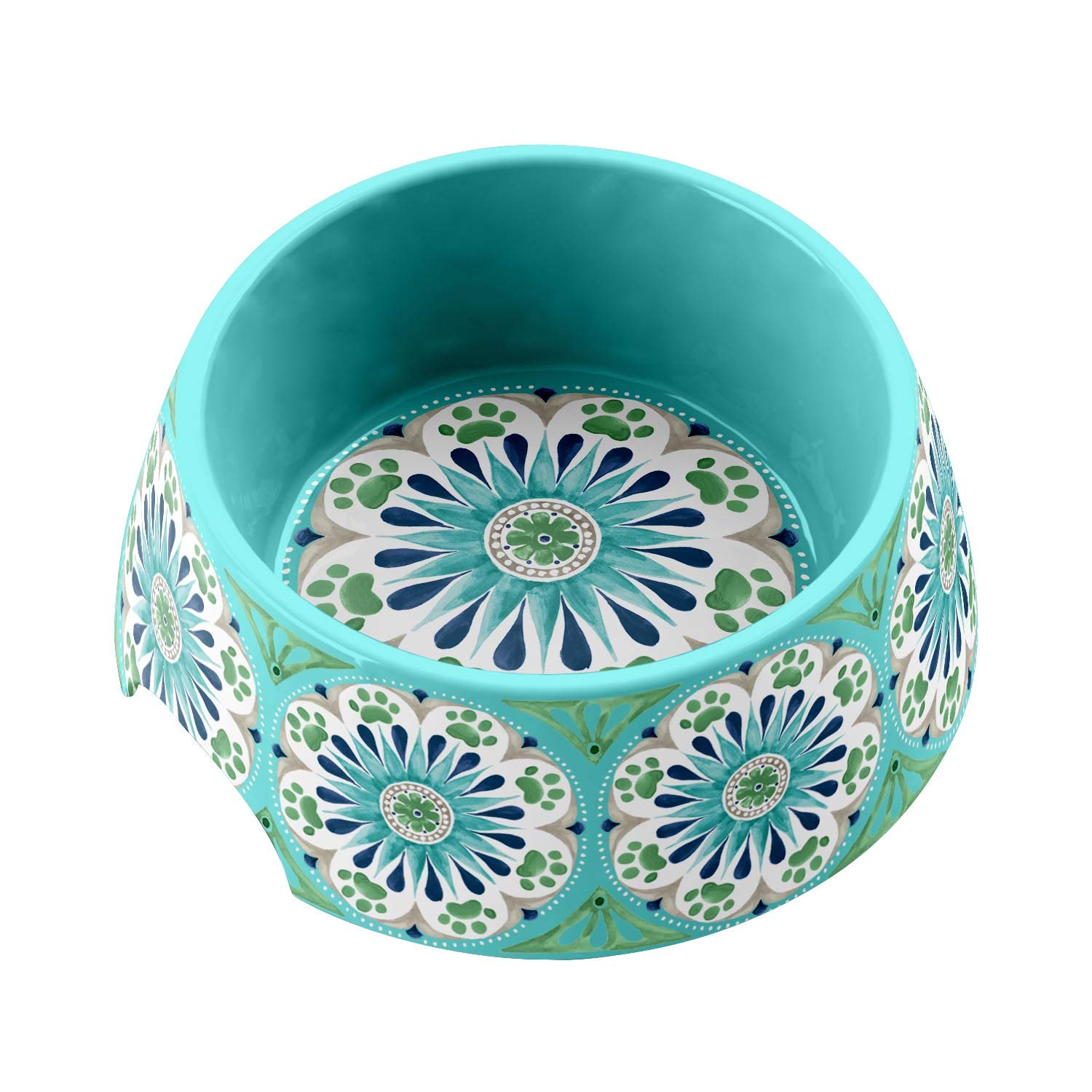 Premium Melamine Pet Bowl Set of 2 - Turquoise Carmel Medallion Design, Medium Size 7.1