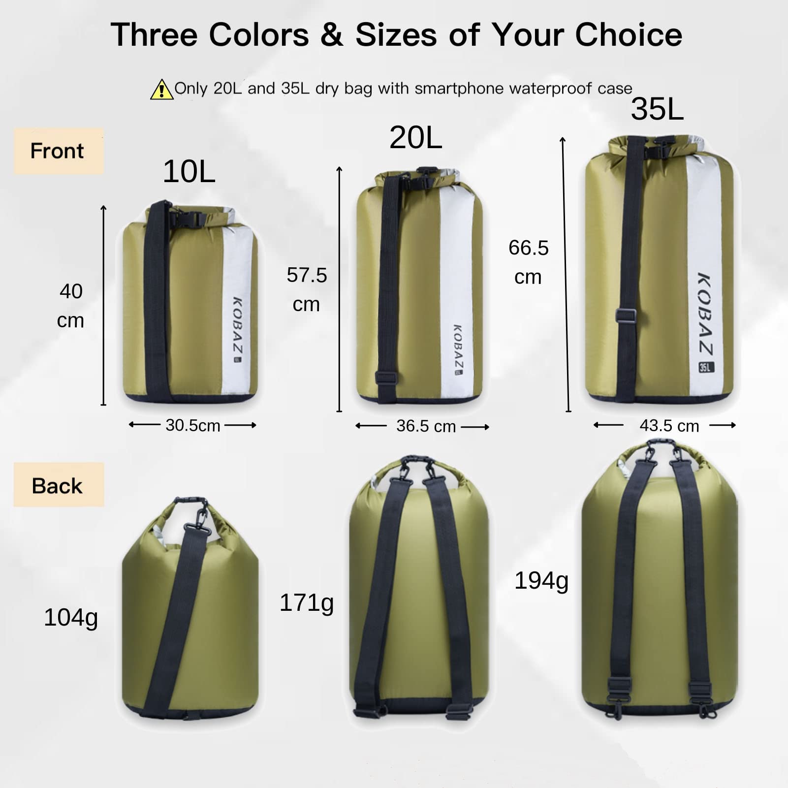 Waterproof Dry Bags 10L 20L 35L - Lightweight Roll Top Dry Sack with Shoulder Strap for Kayaking, Camping, Hiking, Beach, Swimming & Outdoor Activities
