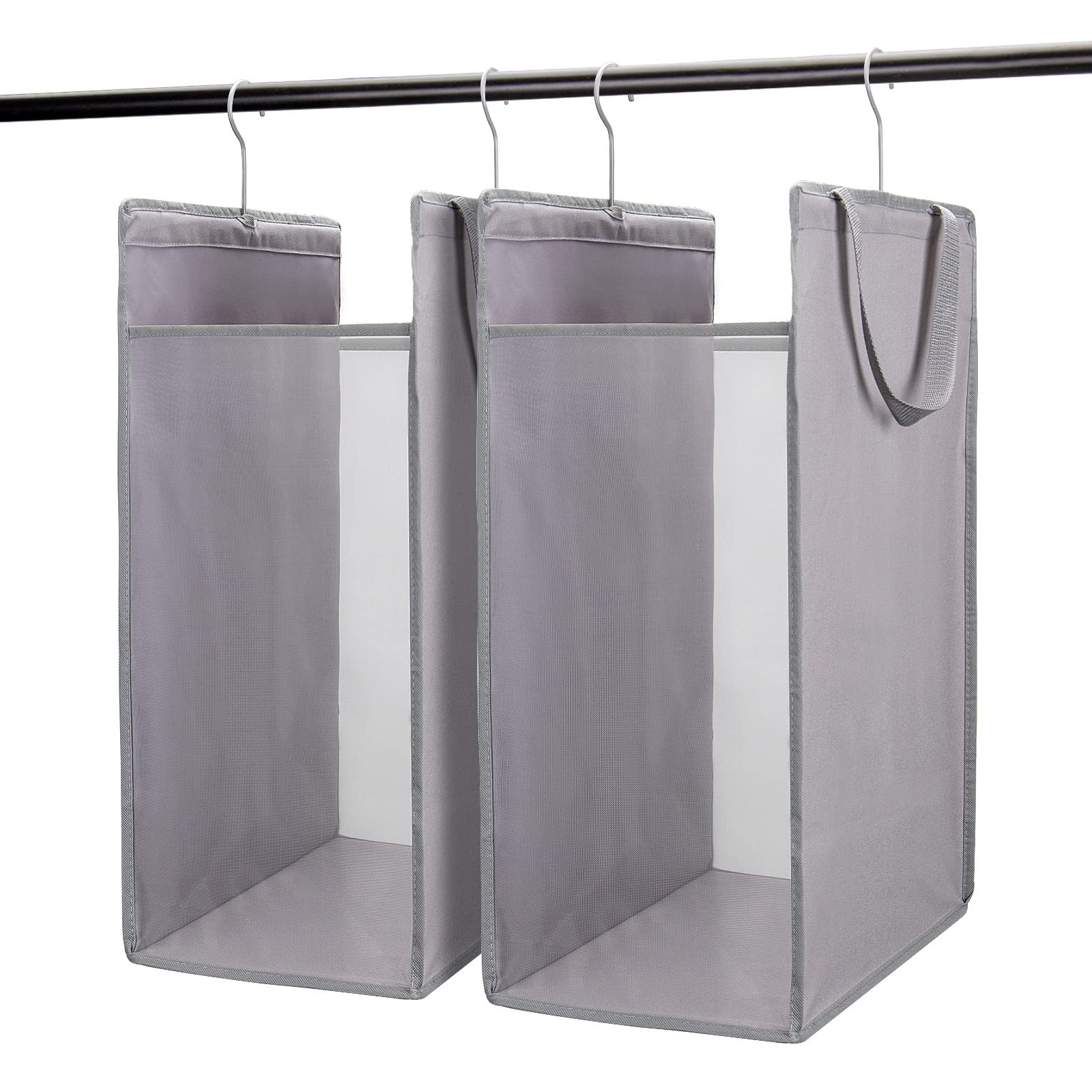 Fentec Hanging Laundry Hamper & Basket - 2 Pack Grey Mesh Heavy Duty Storage Bag with Handles for Closet, Dorm, Travel & Camping - Portable Slim Space Saving Solution