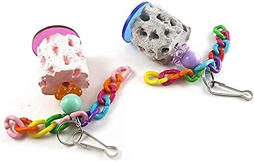 2Pcs Parrot Grinding Stone Chew Toys - Natural Tree Root Design Teeth Cleaning Chewing Stone for Birds & Small Pets (Budgie, Parakeet, Rabbit, Squirrel, Hamster) - Promotes Dental Health & Prevents Boredom