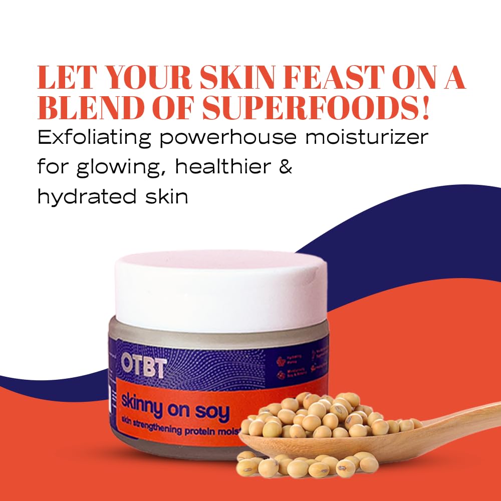 OTBT Skinny On Soy Skin Strengthening Protein Moisturizer - Hormone Safe Face Cream with Glycolic Acid, Shea Butter & Hyaluronic Acid | Enriched with Vitamins A, B, C & K | For Sensitive & Healthy Skin | 50g | Perfect for Daily Hydration & Anti-Aging Skincare Routine