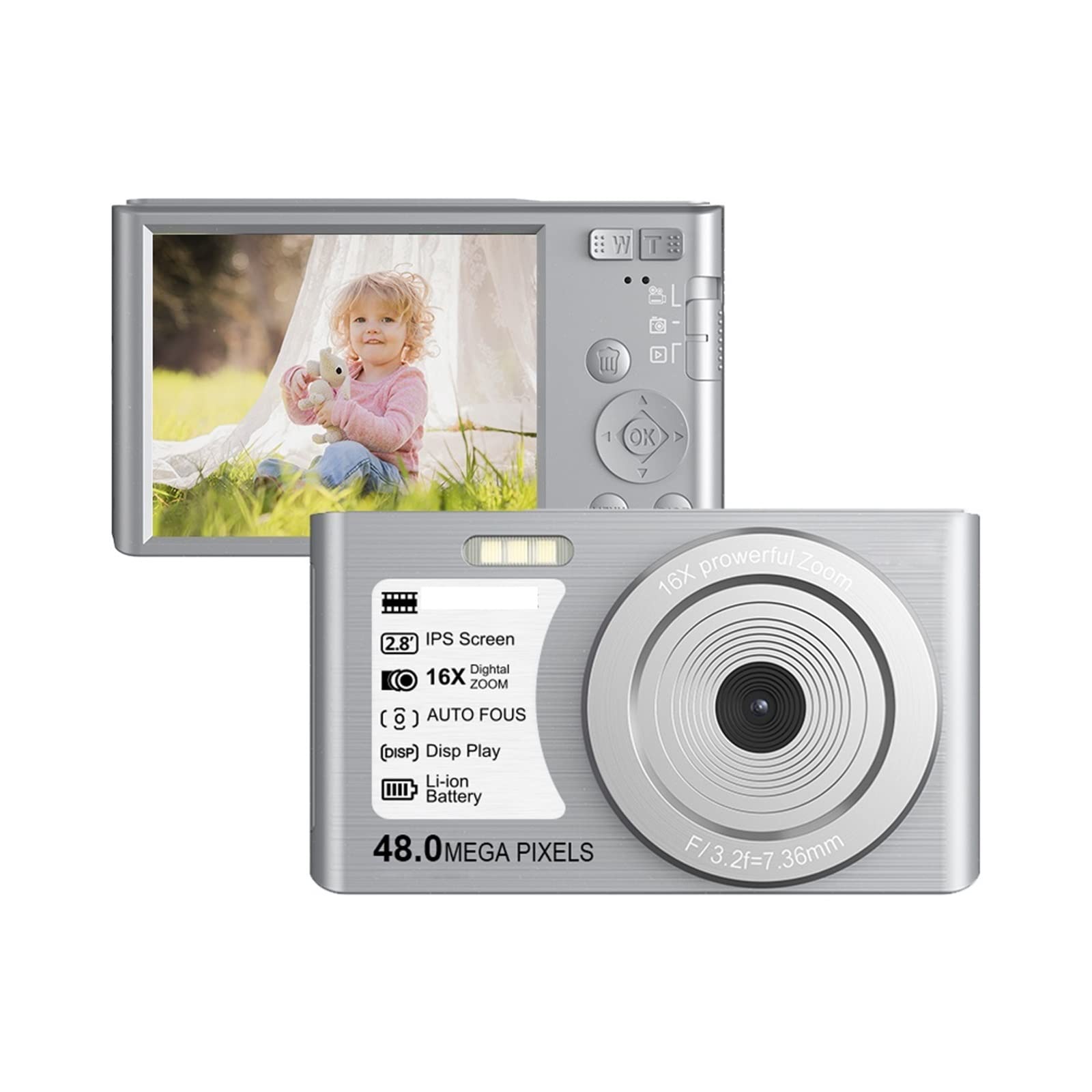 BODORME Retro Vintage Digital Camera - 48MP 4K Video Camera with Auto Focus, 32GB SD Card Included | Compact Portable Vlogging Camera for Travel, YouTube & Photography (Silver)