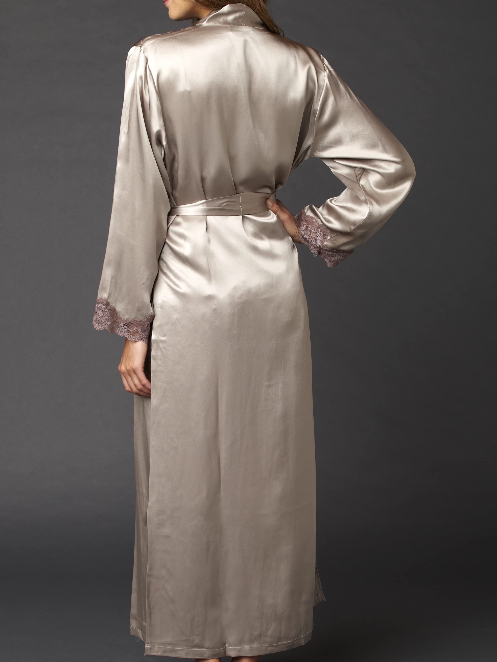 Luxury Women's 100% Pure Silk Robe with Delicate Lace Trim - Elegant Lingerie for Bridal, Honeymoon & Spa - Premium Gift Box Packaging for Valentine's Day, Anniversary & Special Occasions