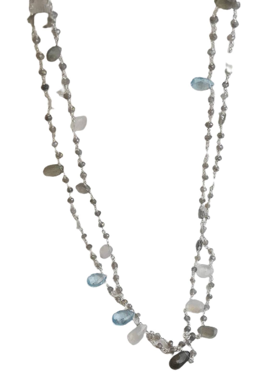 Moonstone Labradorite Blue Topaz Sterling Silver Necklace 18