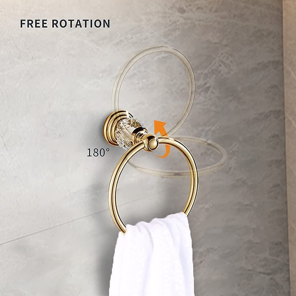 Golden Bathroom Accessories Set - Crystal Towel Bar & Wall Mounted Hooks for Luxury Bathrooms