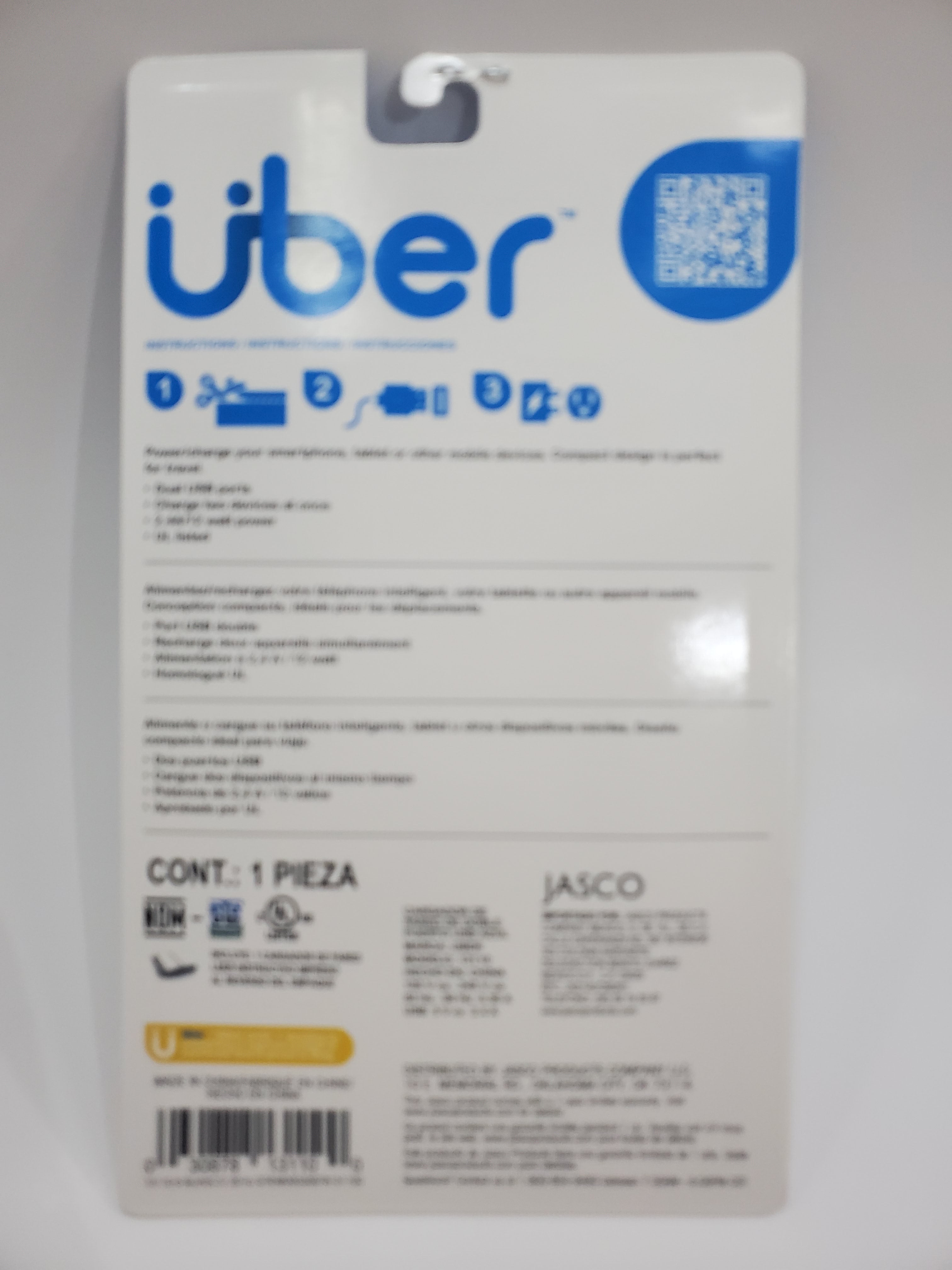 JASCO Blue Uber USB Wall Charger - Fast Charging Adapter for iPhone, Android & Tablets - Perfect for Home, Office & Travel