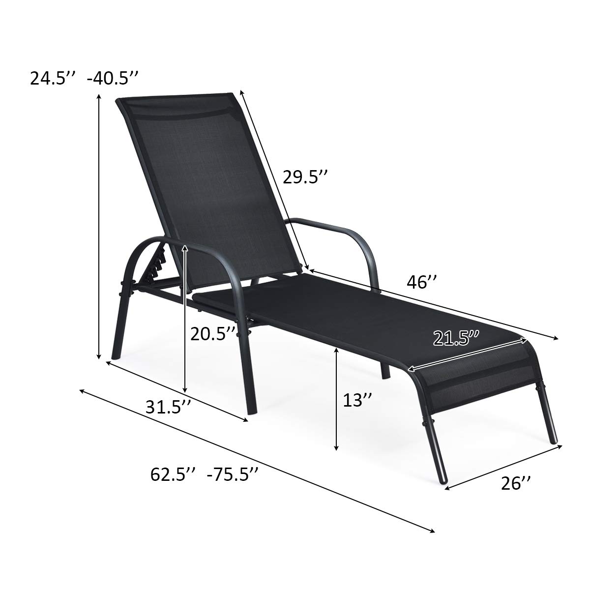 Tangkula 2-Pack Outdoor Lounge Chairs - Adjustable Reclining Poolside Chaise Lounges with Heavy Duty Steel Frame for Garden, Patio, Balcony | Perfect for Sunbathing, Relaxing by the Pool or Backyard Lounging