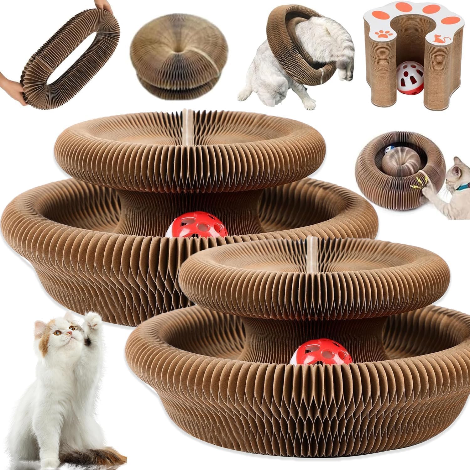 2PC Foldable Magic Organ Cat Scratch Board - Interactive Cardboard Cat Toy with Bell Ball for Kittens & Adult Cats | Perfect for Indoor Play, Training & Stress Relief