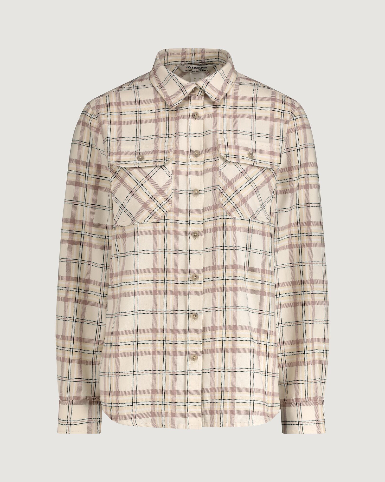 Carrillon Women's HF Long Sleeve Shirt - Natural/Drift Check Plaid Flannel Button-Up Top for Casual Wear & Outdoor Activities