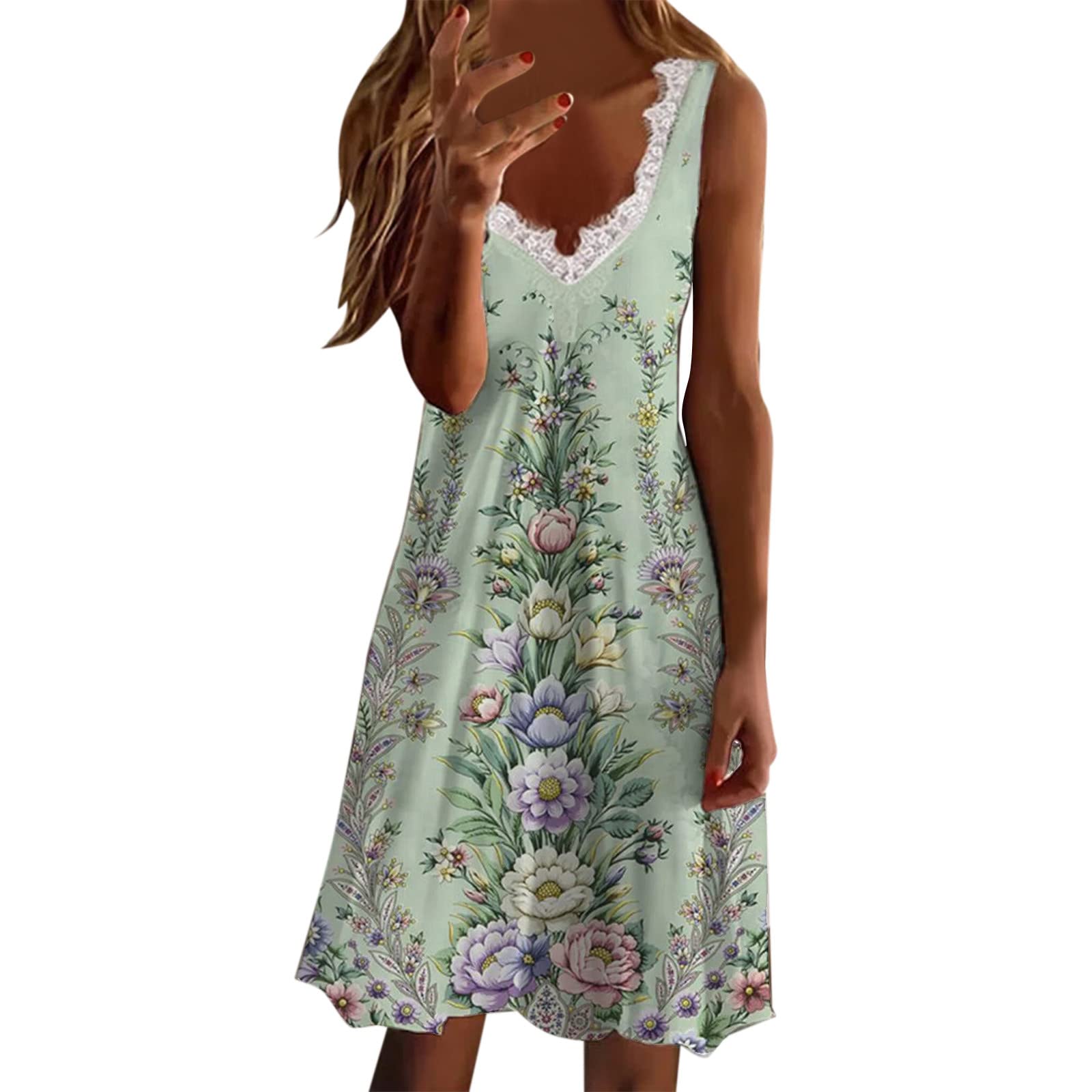Women's Long Blue Boho Floral V-Neck Midi Sundress - Sleeveless Summer Beach Dress for Casual Outings & Tropical Vacations
