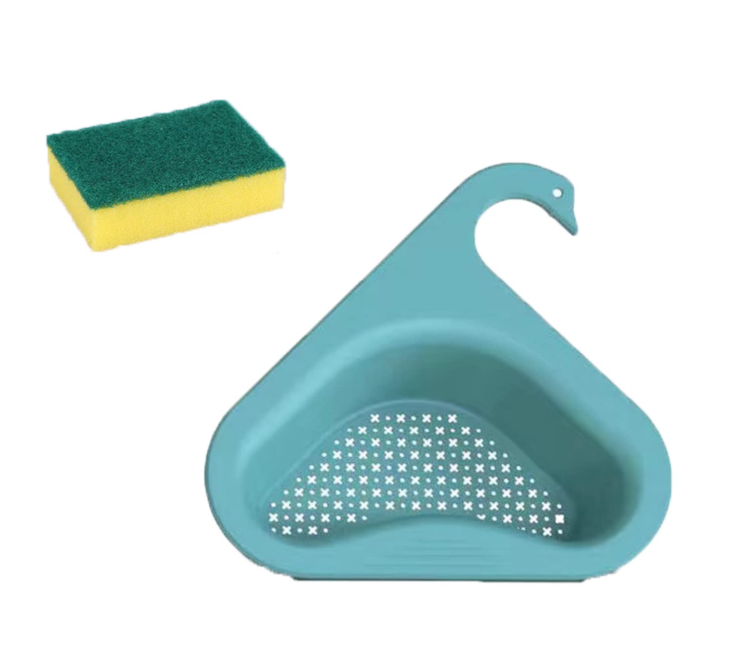 Premium Kitchen Sink Strainer - Swan-Shaped Drain Basket with Reusable Sponge | Multi-Functional Triangle Sink Drain Rack for Fruits, Vegetables & Dishwashing | Blue (1PC) | Perfect for Small Kitchens & RVs