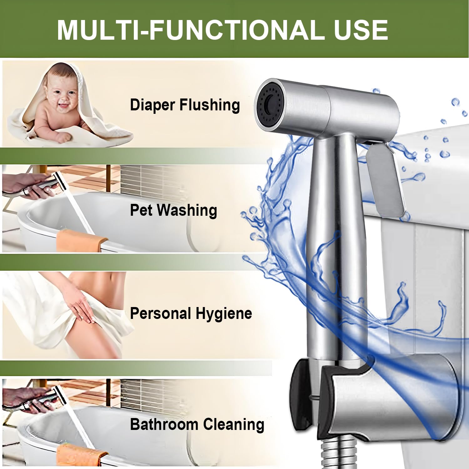 Stainless Steel Handheld Bidet Sprayer for Toilet - Adjustable Water Pressure Control, Bathroom Hygiene Sprayer & Baby Cloth Diaper Cleaner | Perfect for Family Use, Postpartum Care & Travel Toilet Essentials